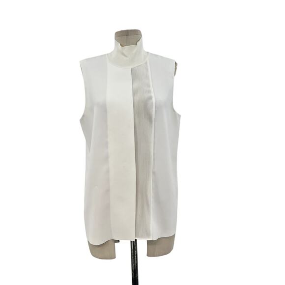 Vince Laser-cut Sleeveless Turtleneck Top Blouse New Buff White Size Large - Picture 2 of 13